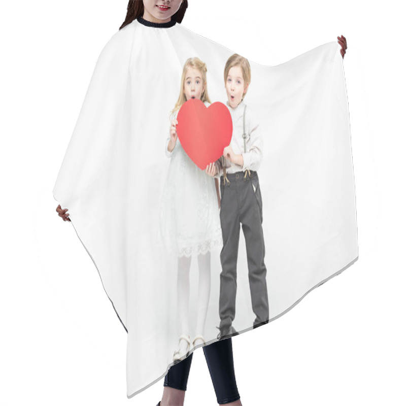 Personality  Kids Holding Red Heart Hair Cutting Cape