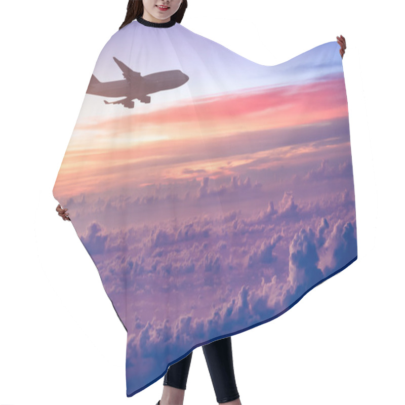 Personality  Airplane In The Sky At Sunrise Hair Cutting Cape