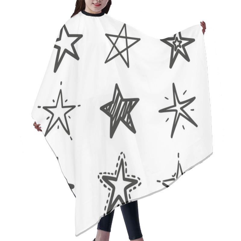 Personality  Hand Drawn Black Stars On Isolated White Background. Freehand Art. Black And White Illustration Hair Cutting Cape