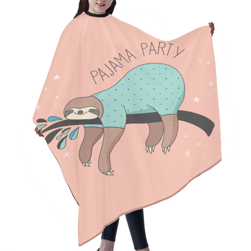 Personality  Cute Hand Drawn Sloths Illustrations, Pajama Party Card Design Hair Cutting Cape