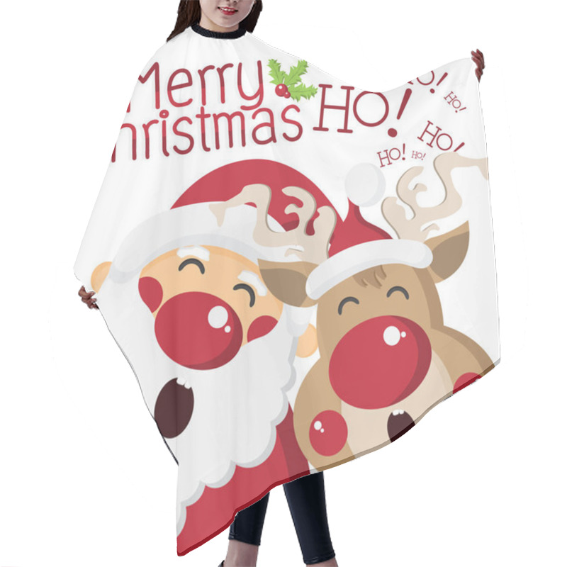 Personality  Happy Santa Claus Singing With Cute Reindeer,cartoon Characters For Christmas Greeting,Happy New Year Concept,design For Card And Poster,Vector Illustration. Hair Cutting Cape