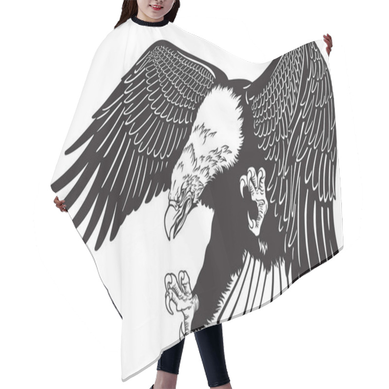 Personality  Bald Eagle In The Fly . White Headed American Bird . Black And White Tattoo Style Vector Illustration  Hair Cutting Cape