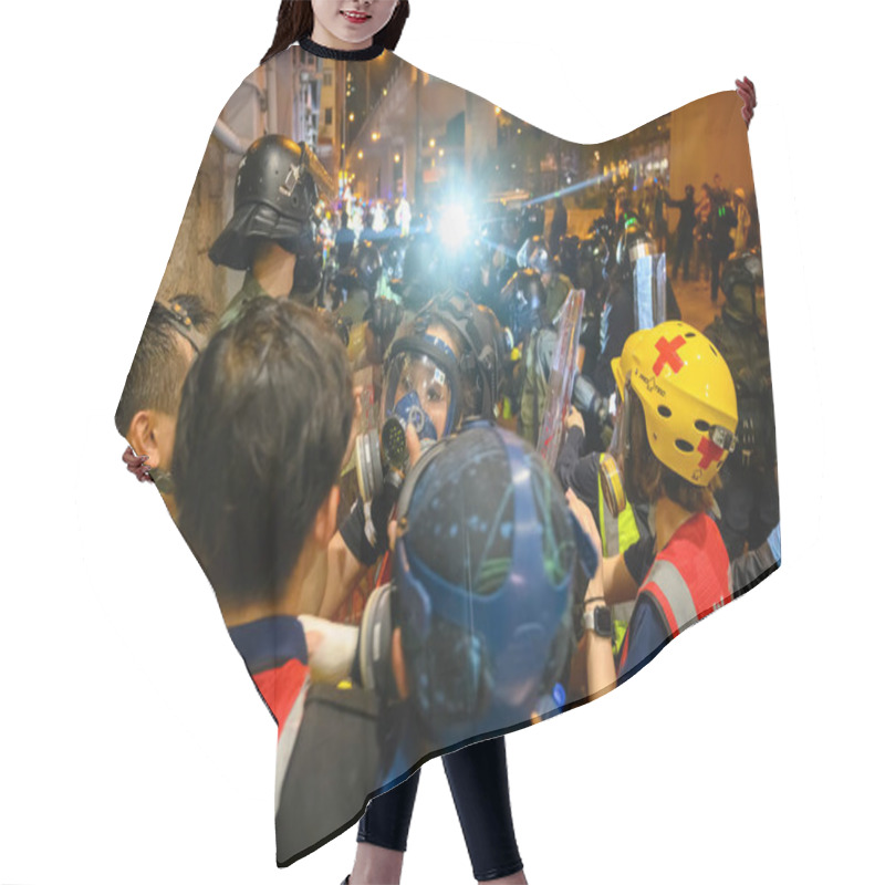 Personality  Protests During The General Strike In Hong Kong, Sep 2019. Hair Cutting Cape