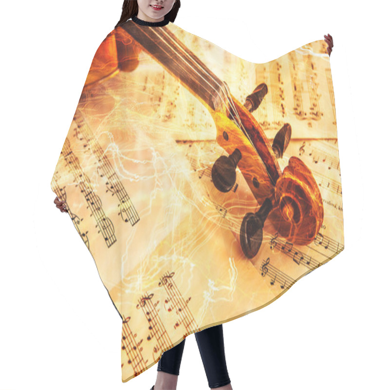 Personality  Old Violin Lying On The Sheet Of Music Hair Cutting Cape