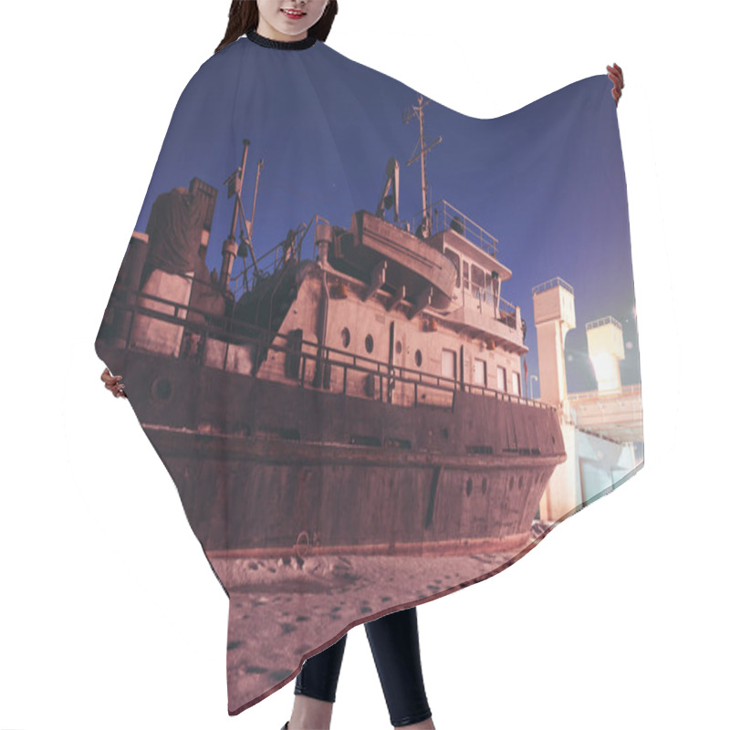 Personality  Old Abandoned Ship In Winter Night Hair Cutting Cape