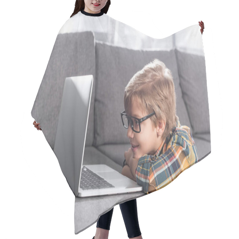 Personality  Little Boy Looking At Laptop Hair Cutting Cape