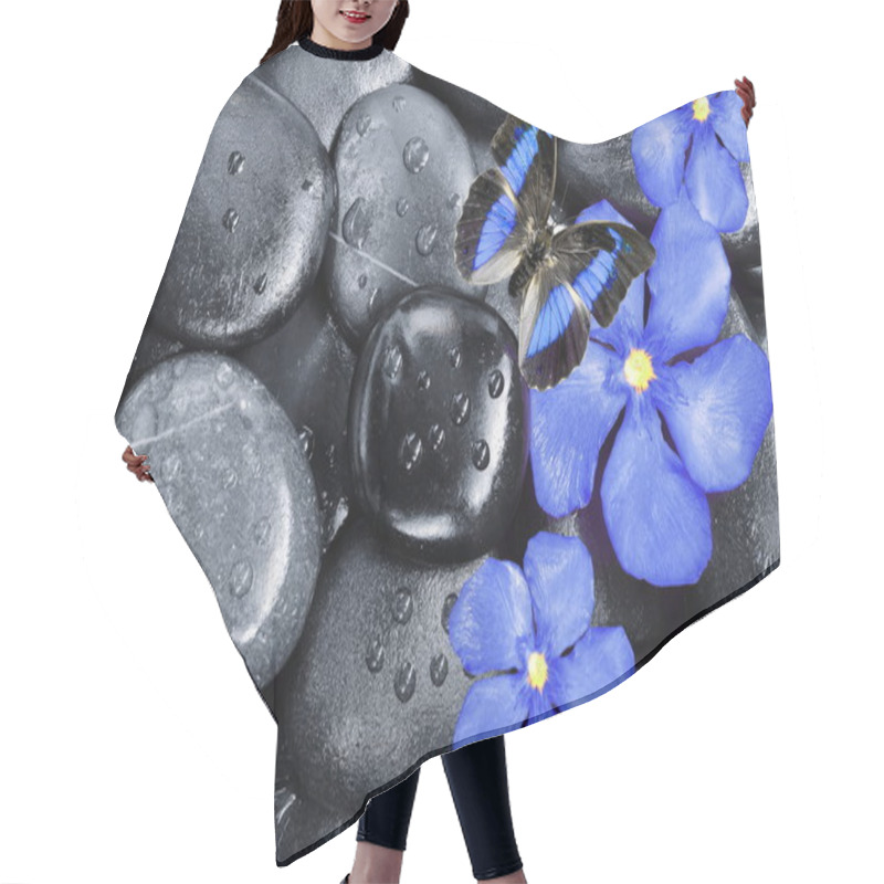 Personality  Blue Flower, Butterfly And Black Stones Hair Cutting Cape