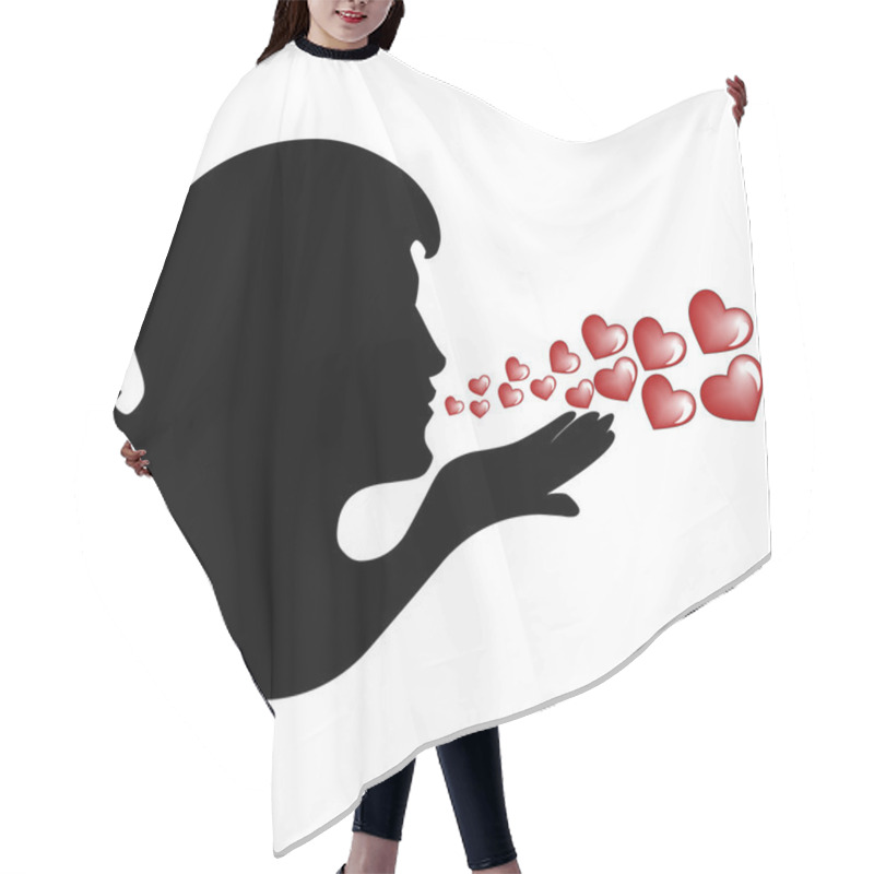 Personality  Silhouette Of Woman Blowing Kisses With Red Hearts Flowing From Hair Cutting Cape