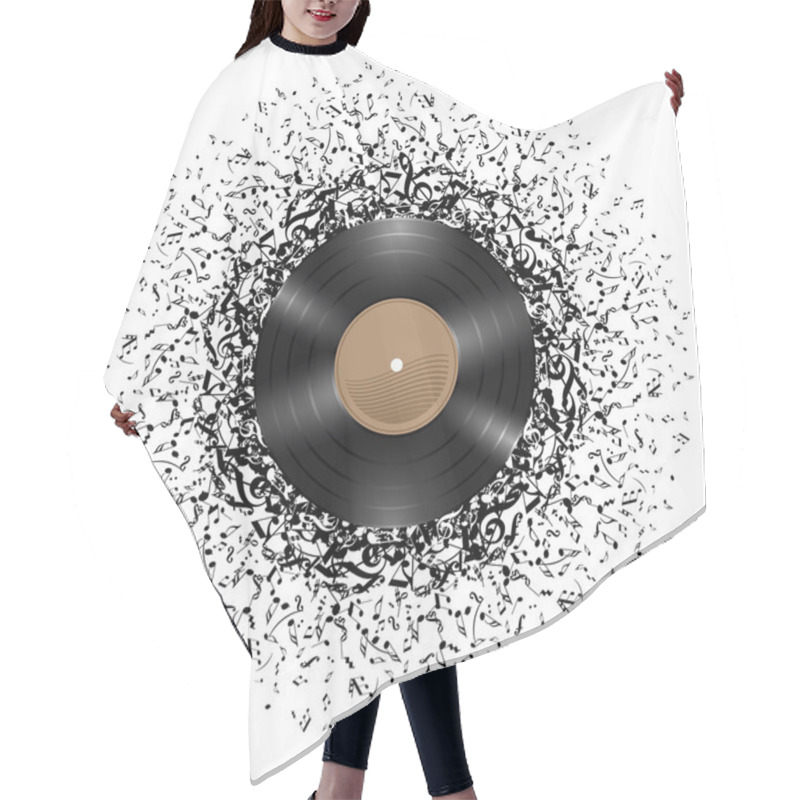 Personality  Vinyl Disc With Music Notes. Hair Cutting Cape