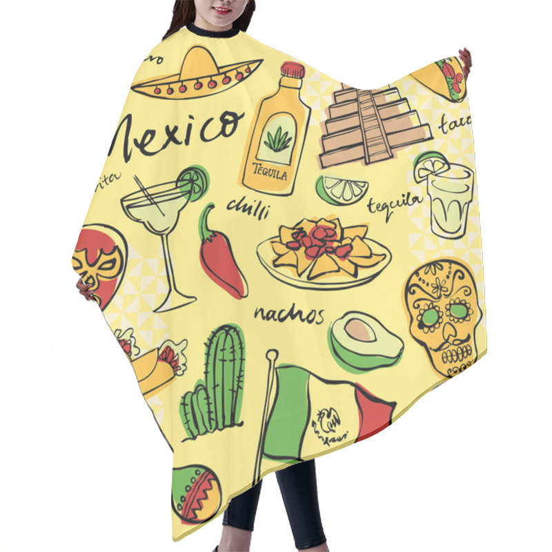 Personality  Mexico Doodle Icons Set Hair Cutting Cape