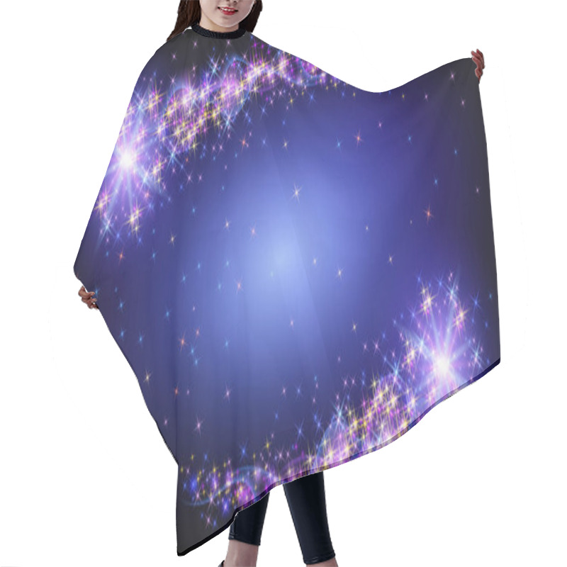 Personality  Two Flying Sparkling Comet With Curved Glowing Dust Tail  In The Starry Night Sky. Star Dust Trail With Shining Stars. Space Research Concept. Festive Background. Hair Cutting Cape