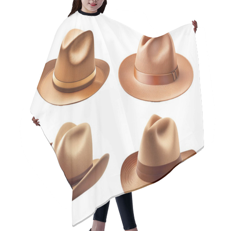 Personality  Brown Leather Cowboy Hat Illustration Isolated On White Background. Hair Cutting Cape