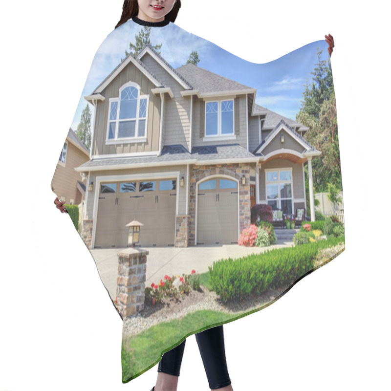 Personality  Home Exterior With Garage And Driveway  Hair Cutting Cape