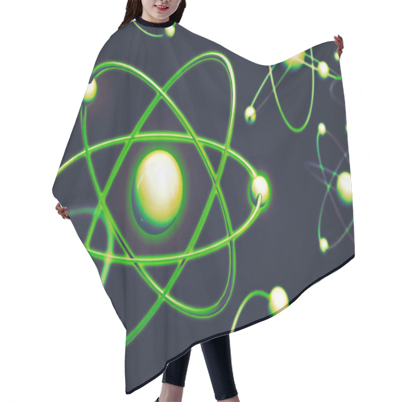 Personality  Atom Backgrounds From Geometric Shapes, Circle Of Points Of Lines. Atom Nuclear Model On Energetic Background. 3D Illustration Hair Cutting Cape