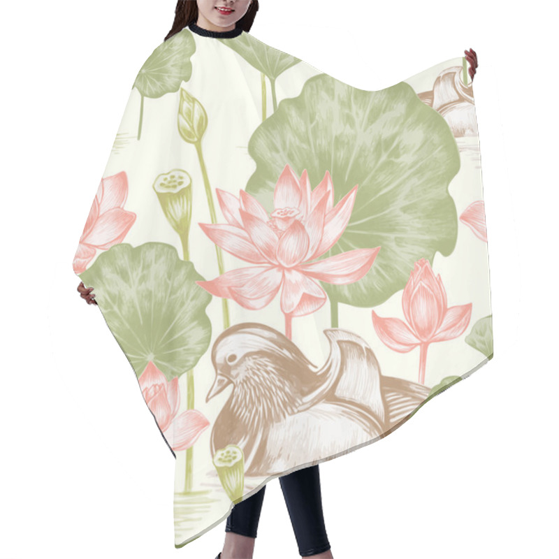 Personality   Seamless Pattern With Birds And Flowers. Hair Cutting Cape