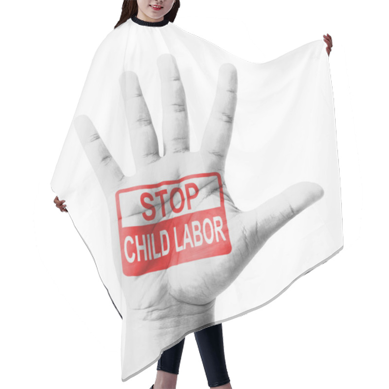 Personality  Open Hand Raised, Stop Child Labor Sign Painted, Multi Purpose C Hair Cutting Cape