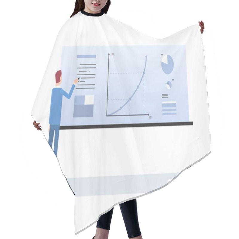 Personality  Business Man Showing Finance Chart Graph Hair Cutting Cape