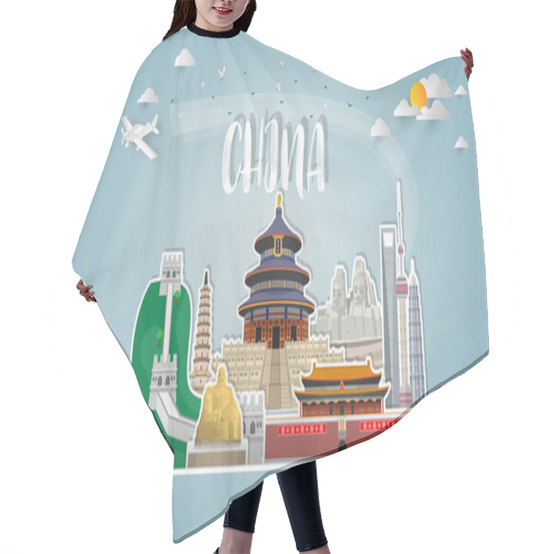 Personality  China Landmark Global Travel And Journey Paper Background. Vector Design Template.used For Your Advertisement, Book, Banner, Template, Travel Business Or Presentation. Hair Cutting Cape