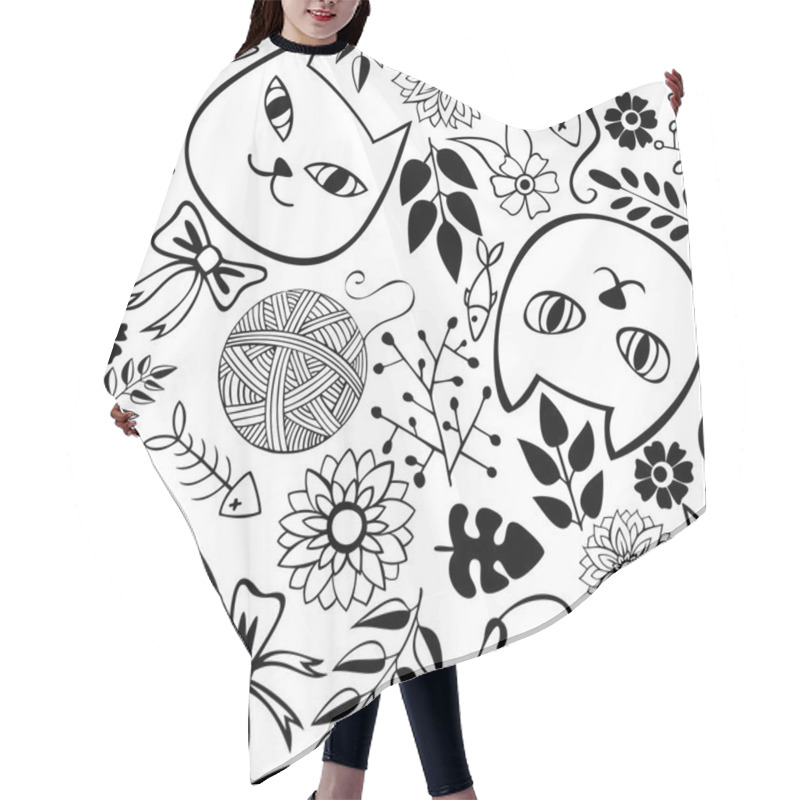 Personality  Seamless Pattern With Cats And Flowers On A White Background Hair Cutting Cape