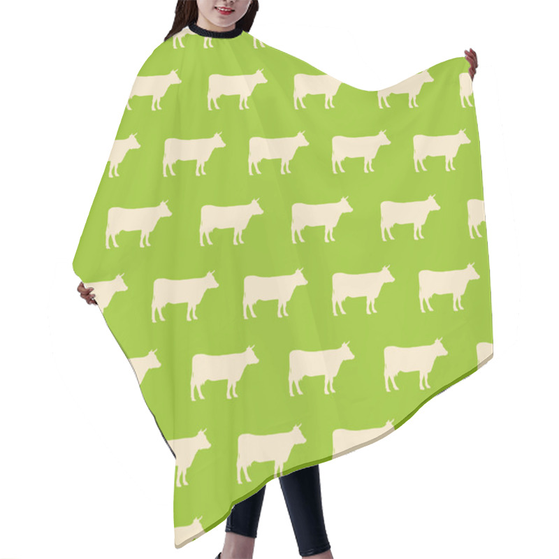 Personality  Seamless Pattern With Silhouette Of A Cow On A Green Background Hair Cutting Cape