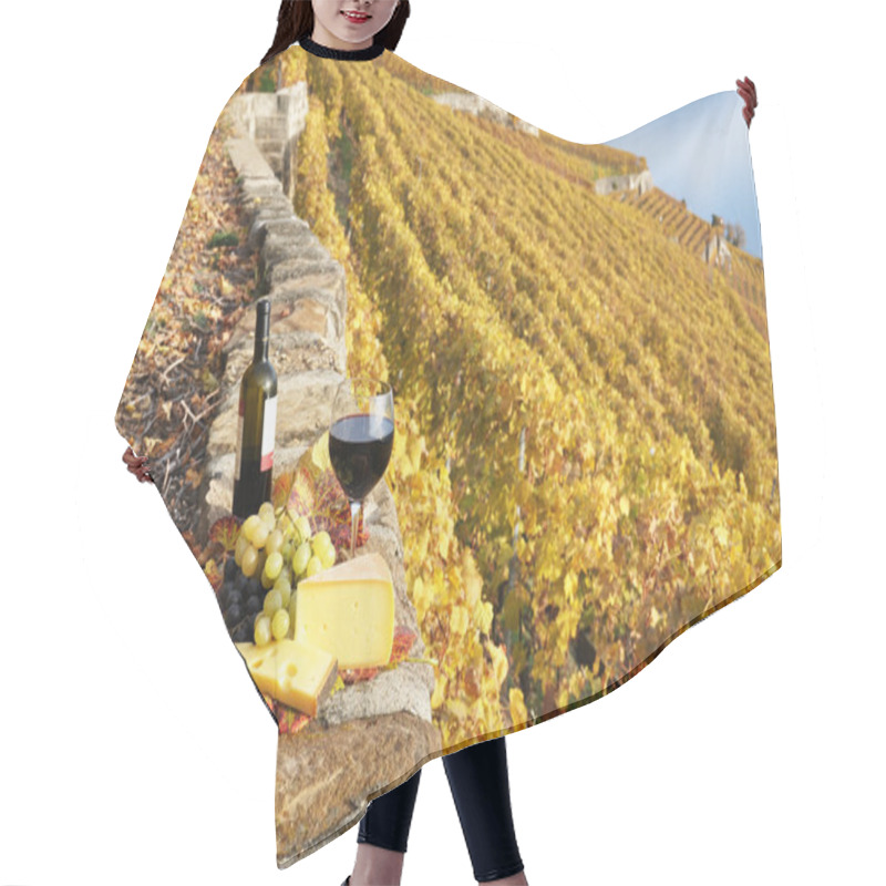 Personality  Wine, Grapes And Cheese Against Vineyards In Lavaux Region, Swit Hair Cutting Cape