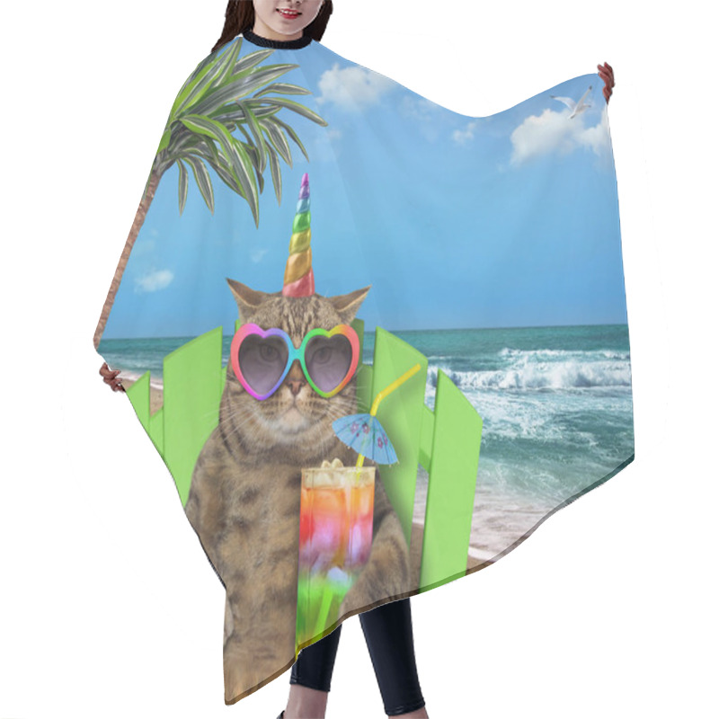 Personality  Cat Unicorn Resting On The Beach Hair Cutting Cape