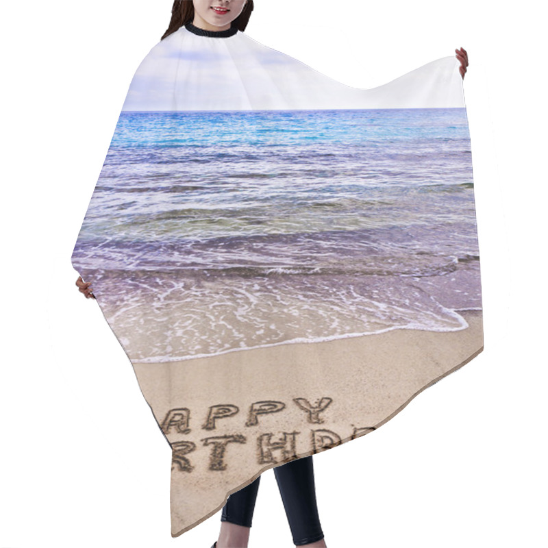 Personality  Happy Birthday Written On The Beach Hair Cutting Cape