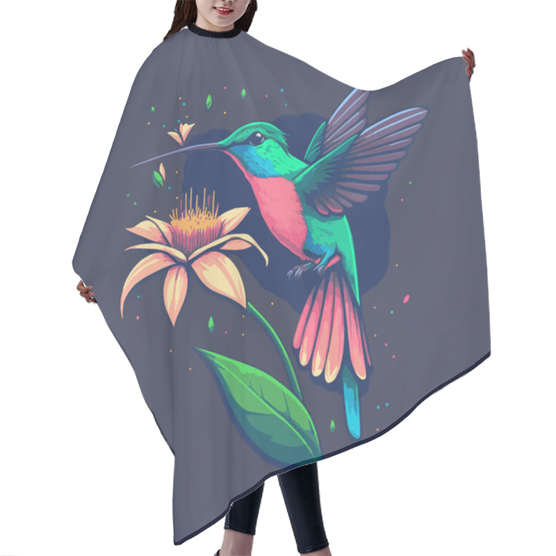 Personality  Illustration Of Hummingbirds Flying Over Exotic Tropical Flower Design Hair Cutting Cape