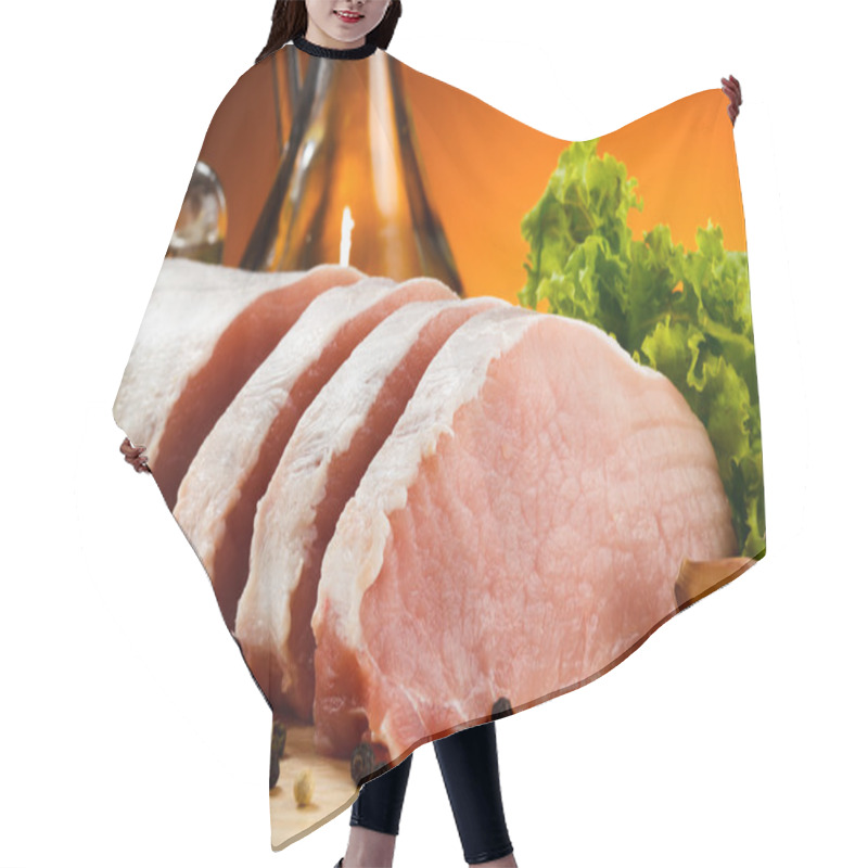 Personality  Raw Pork On Cutting Board And Vegetables Hair Cutting Cape