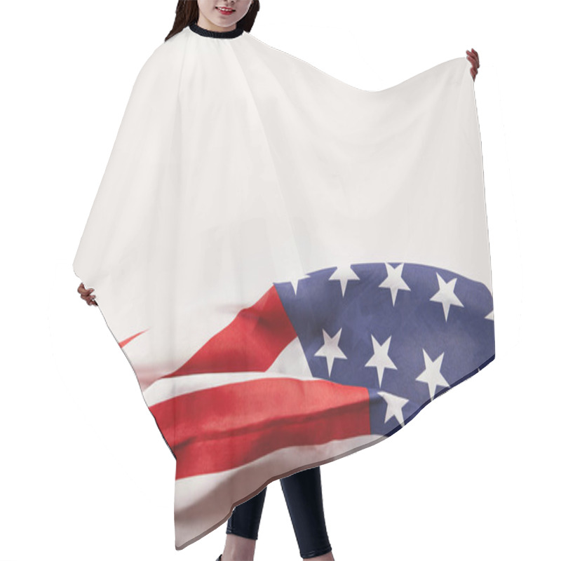 Personality  Top View Of Crumpled American Flag On White Surface With Copy Space Hair Cutting Cape