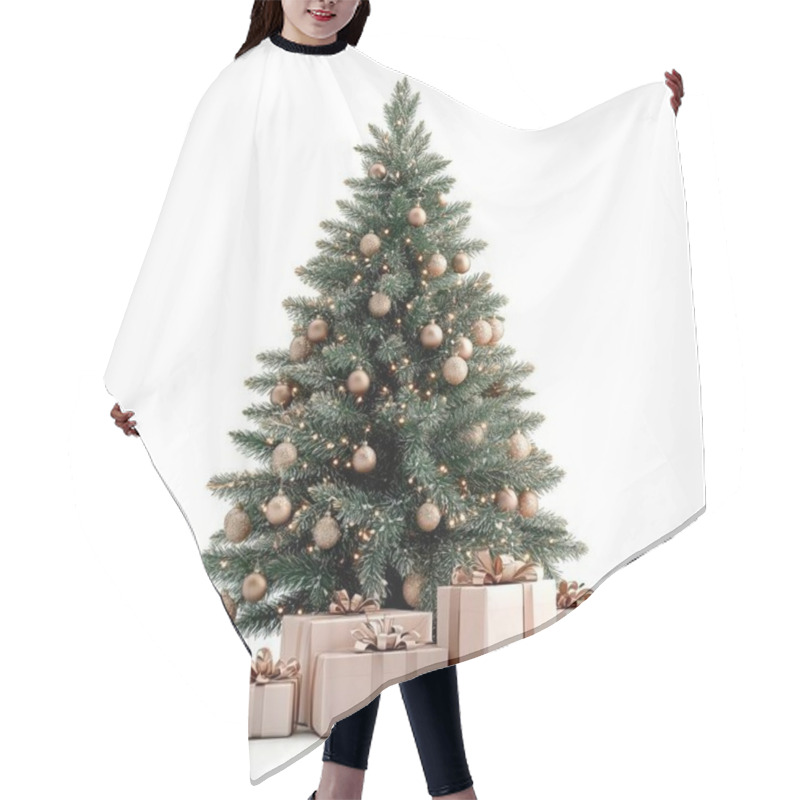 Personality  A Beautifully Decorated Christmas Tree With Elegant Gifts At Its Base. Hair Cutting Cape