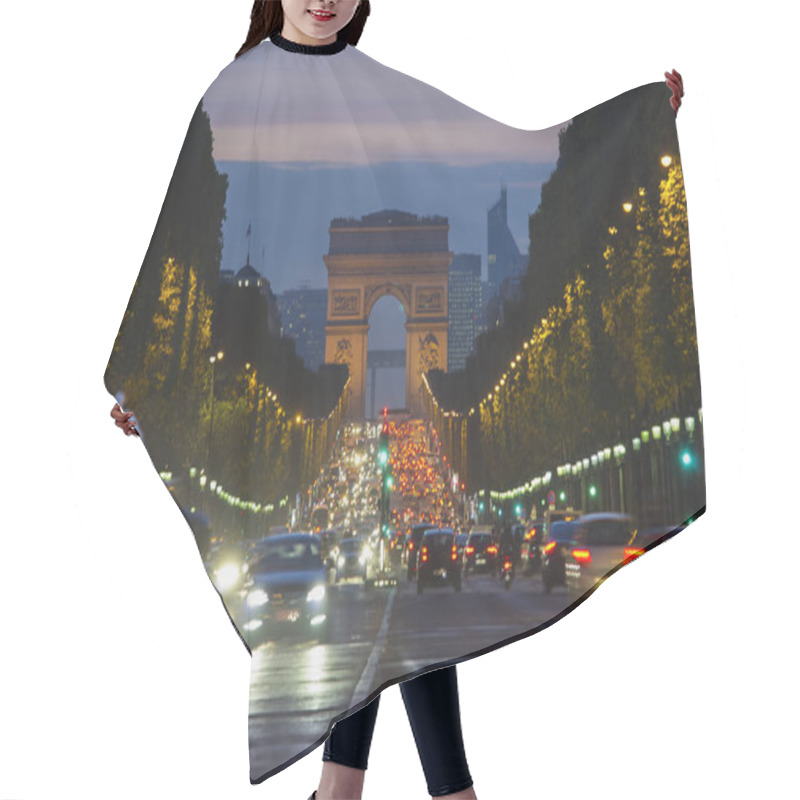 Personality  Sunset Scene In Paris City. Long Exposure Photo Of Street Traffic Near Arc De Triomphe, Champs Elysees Boulevard. Hair Cutting Cape