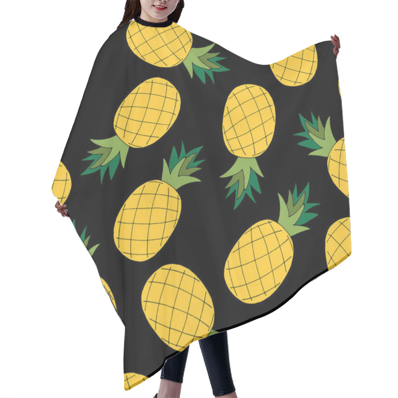 Personality  Hand Draw Seamless Pattern Of Pineapple. Vector Illustration. Hair Cutting Cape