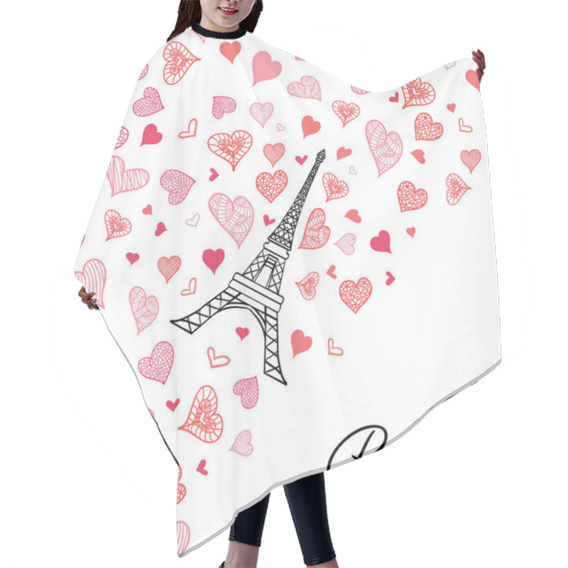 Personality  Vector Eifel Tower Paris Greeting Card Bursting With St Valentines Day Pink Red Hearts Of Love. Perfect For Travel Themed Postcards, Party, Wedding Invitations. Hair Cutting Cape