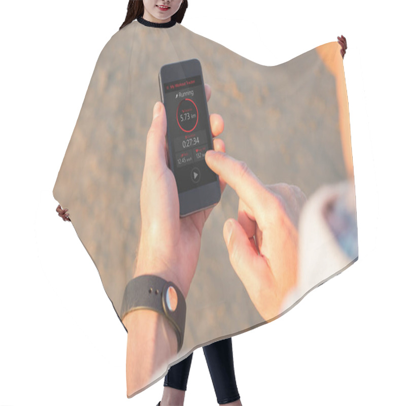 Personality  Man Using Fitness App Hair Cutting Cape