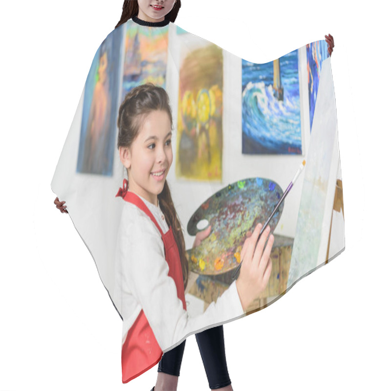 Personality  Side View Of Child Painting In Workshop Of Art School Hair Cutting Cape