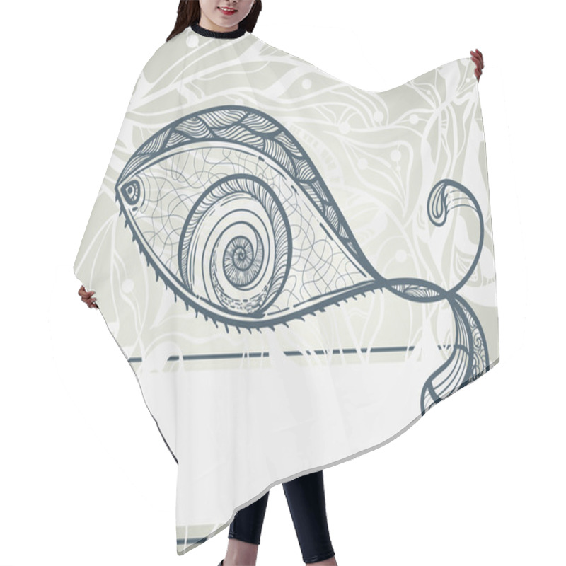 Personality  Vector Eye Shaped Fish With Frame For Your Text Hair Cutting Cape