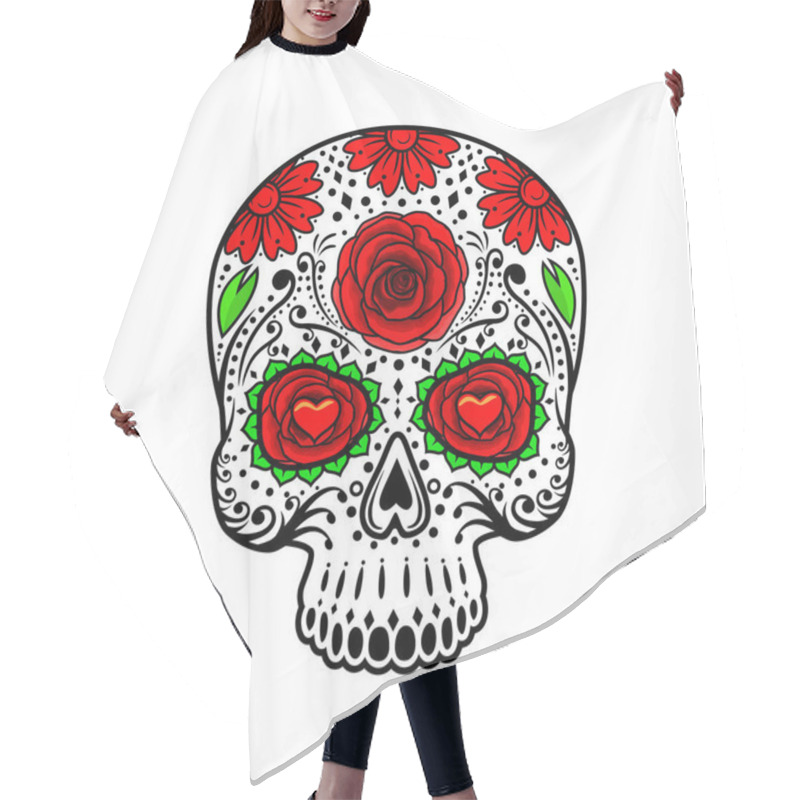 Personality  Day Of The Dead Skull. Sugar Flower Tattoo. Hair Cutting Cape