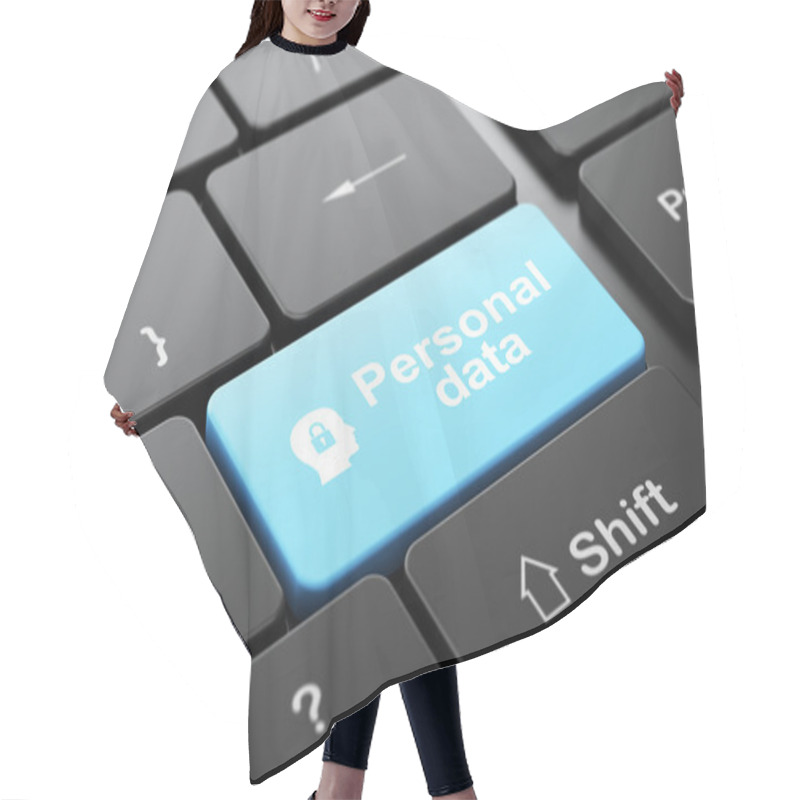 Personality  Data Concept: Head With Padlock And Personal Data On Computer Keyboard Background Hair Cutting Cape