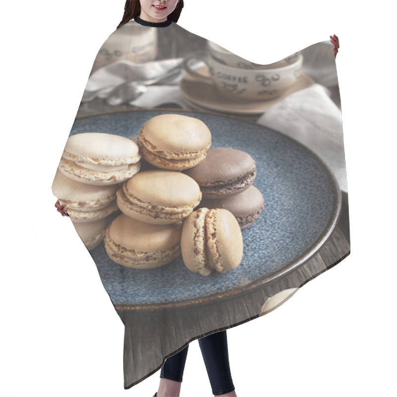 Personality  French Macaroons.  Coffee, Chocolate And Vanilla Macarons Hair Cutting Cape