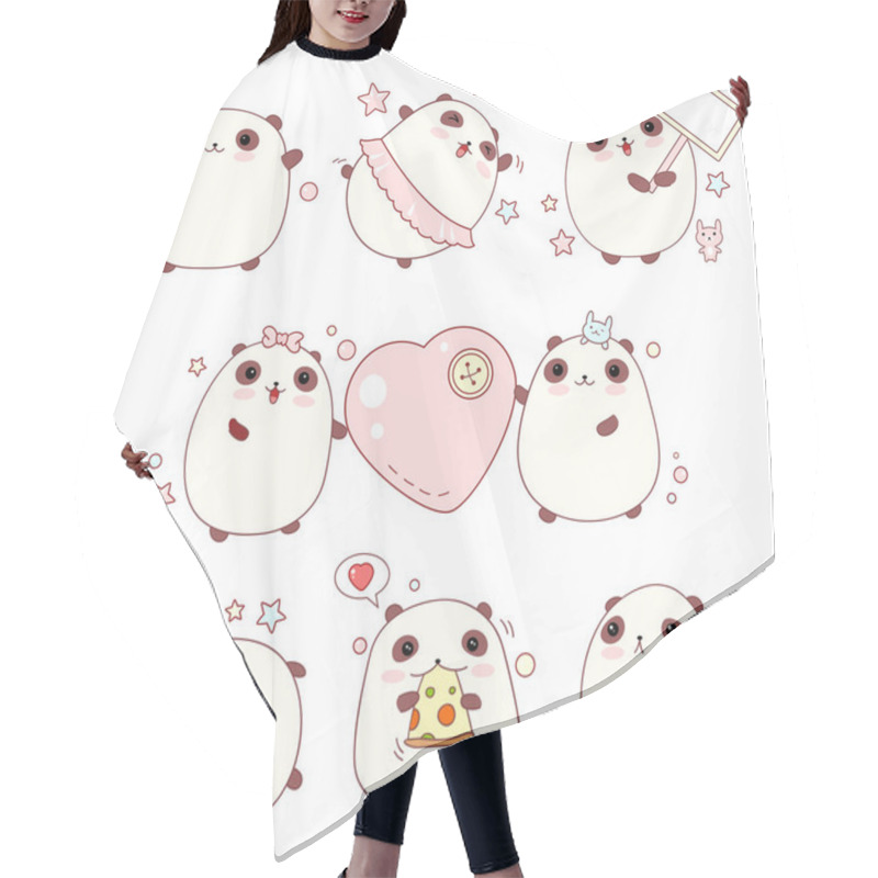 Personality  Set Of Cute Pandas In Kawaii Style Hair Cutting Cape