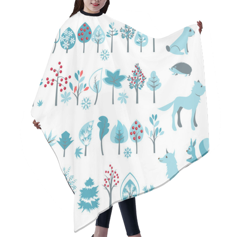 Personality  Big Set With Winter Trees And Forest Animals Hair Cutting Cape