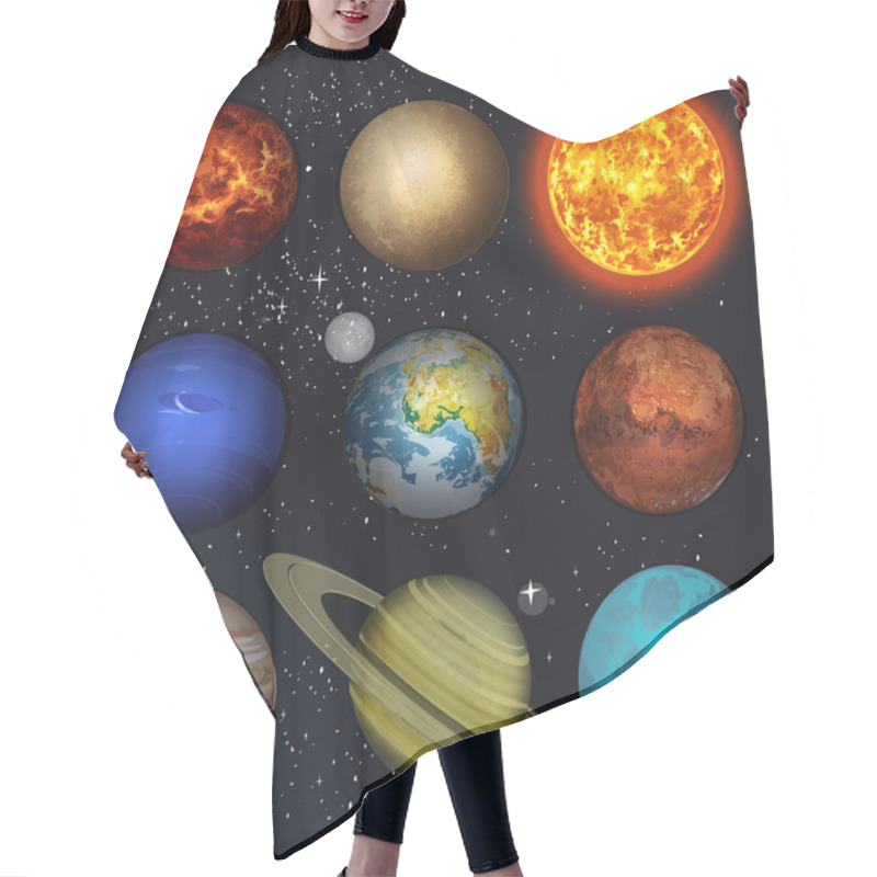 Personality  Vector Illustration Planets Solar System And Sun On Stars Backgr Hair Cutting Cape