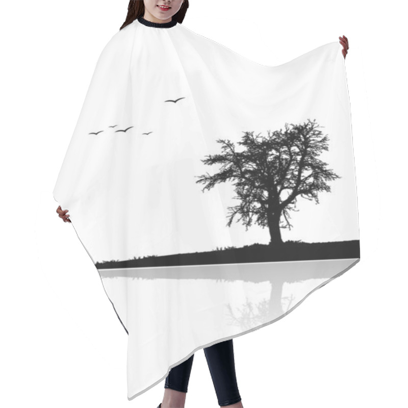 Personality  Lonely Tree By The Water. Vector Hair Cutting Cape