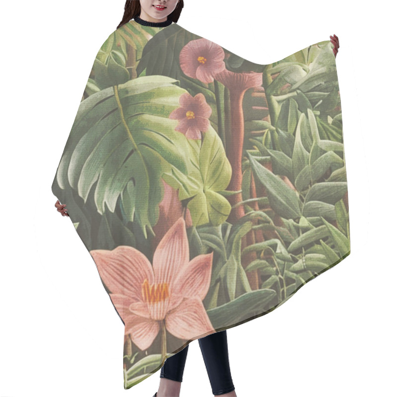 Personality  Watercolor Painting On Canvas. Printable Botanical Illustration, Fabric Pattern, For Use In Graphic Arts. Hair Cutting Cape