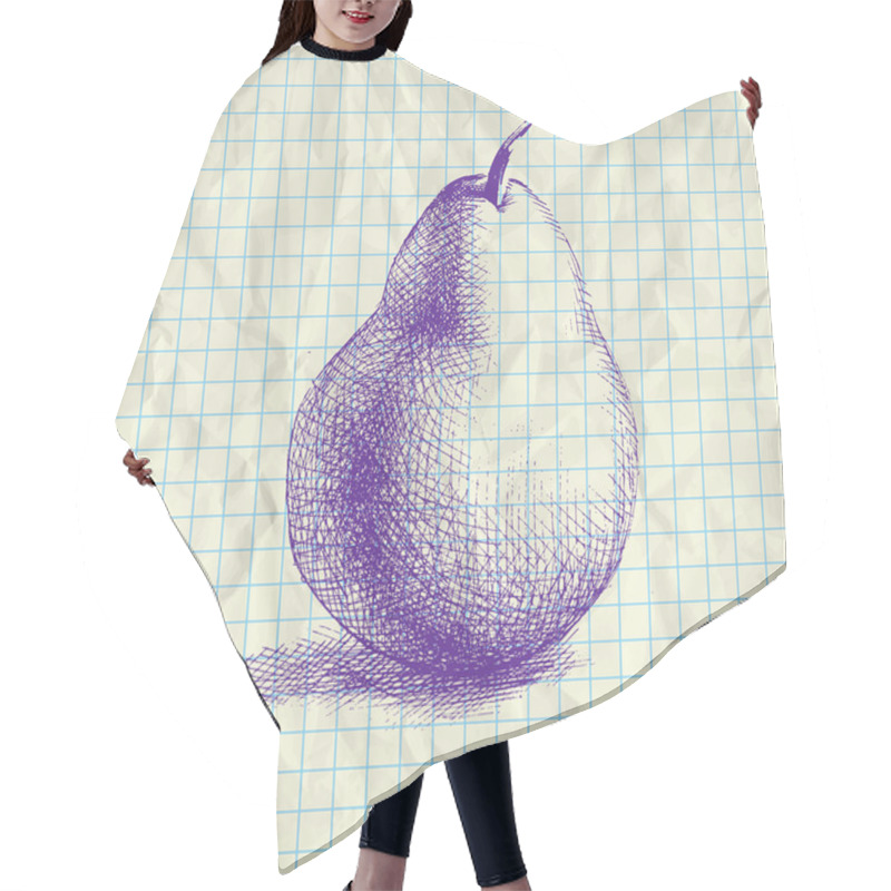 Personality  Sketch Illustration Of Pear On Notebook Paper. Hair Cutting Cape