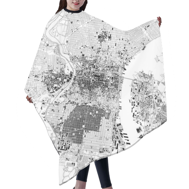 Personality  Satellite Map Of Philadelphia, Philly, Pennsylvania, City Streets. Street Map, City Center. Usa Hair Cutting Cape