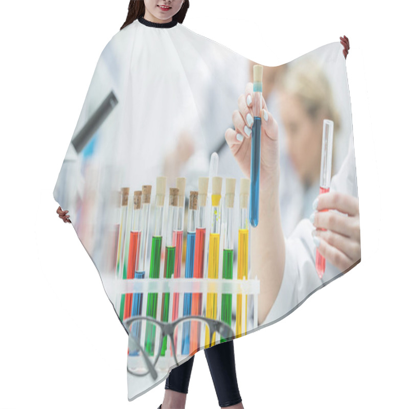 Personality  Female Scientist In Lab Hair Cutting Cape