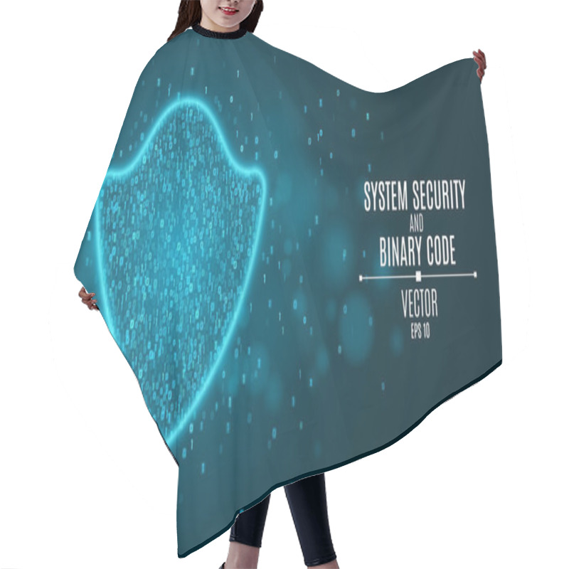 Personality  High-tech Computer Concept. A Blue Glowing Neon Shield Made Of Binary Code. The System Is Protected. The Dark Scene Hair Cutting Cape