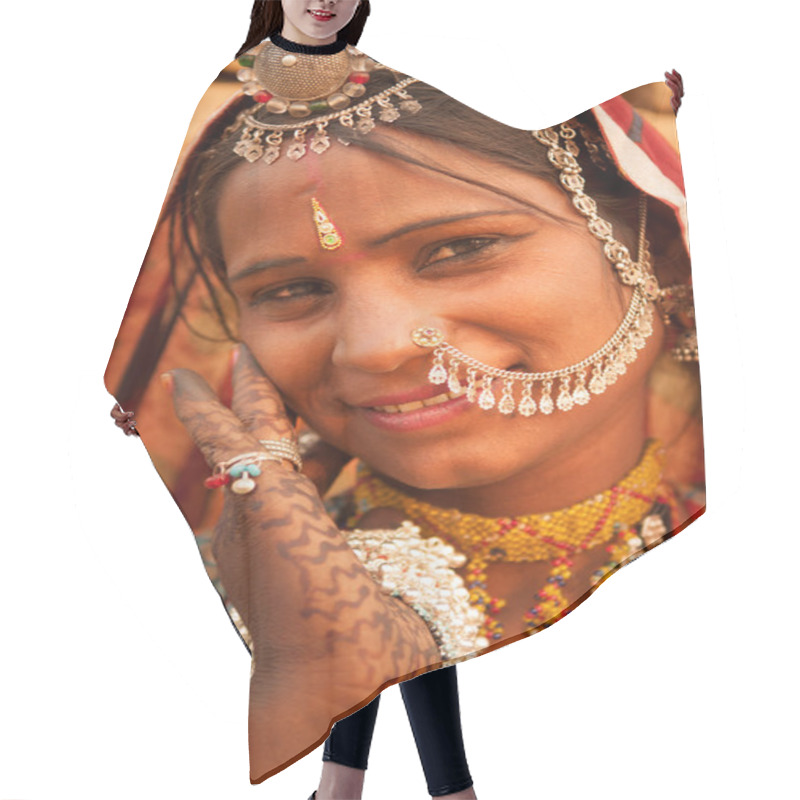 Personality  Portrait Of Traditional Indian Woman  Hair Cutting Cape